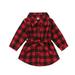 Binpure Girls Bowknot Belt Dress Long Sleeve Plaid Dress Shirt Fall Dress