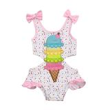 Binpure Girlâ€™s Sweet Ice Cream Print Ruffles Hollow Suspender Swimsuit