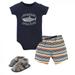 Hudson Baby Infant Boy Cotton Bodysuit Shorts and Shoe 3pc Set Shark 6-9 Months