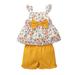 OLLUISNEO 3 Years Toddler Baby Girls Summer Shorts Outfits Square Neckline Floral Print Flying Sleeve Top Elastic Shorts 2 PCS Set Yellow