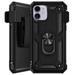 Finger Loop Hybrid Case with Ring Holder and Belt Clip Holster for iPhone 11 - Black