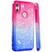 FIEWESEY For Motorola One P30 Play Case Moto One P30 Play Glitter Case Sparkle Glitter Flowing Liquid Quicksand with Shiny Bling Diamond Women Girls Cute Case For Motorola One P30 Play - Pink+Blue