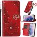 for Samsung Galaxy S21 Plus Case Galaxy S21 Plus Wallet Case PU Leather Case Glitter Flower Pattern Embossed Purse Kickstand Flip Cover Card Holders Hand Strap for Samsung Galaxy S21 Plus Red