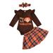 TAIAOJING Toddler Baby Girl Clothes Kids Thanksgiving Turkey Long Sleeves Romper Jumpsuit Plaid Skirt Hairband 3pcs Set Outfits For Girl 3-6 Months