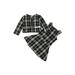 Canrulo Princess Kids Girls 2pcs Clothes Plaids Print Long Sleeve Jacket Coat Tops+Sleeveless A-Line Dress Sets Black White 1T
