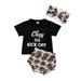 Newborn Baby Girl Clothes Short Sleeve Letter T-Shirt Top Football Shorts Blommers Headband Summer Outfits