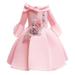 OLLUISNEO 2-3 Years Toddler Baby Girls Dress Long Trumpet Sleeve Off-The-Shoulder Floral Party Formal Princess Dress Pink