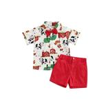 Canrulo Christmas Toddler Baby Boy Gentleman Outfits Bowtie Short Sleeve Button Shirt Tops Shorts 2Pcs Clothes Red Farm 3-4 Years