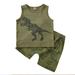 Fesfesfes Toddler Boys Casual Green Letter Dinosaur Top + Print Shorts Kids Sports Suit