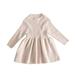 Caitzr Newborn Baby Girls Knit Dress Solid Color Round Neck Long Sleeves Knee-Length Ruffle Sweater Dress