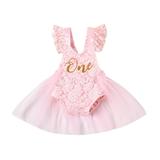 Newborn Baby Girls Romper Dress Mesh Lace Letter Print Little Princess Party Dress Summer Costume