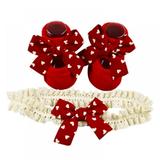 Baby Infant Headband and Socks Set Cute Red Bowknot Anti-Slip Cotton Ankle Socks With Elastic Hairband Set