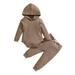 Winter Newborn Baby Boy Girl Hooded Clothes Set Infant Unisex Solid Waffle Cotton Ribbed Outfits Long Sleeve Hoodie Pants 2PCS