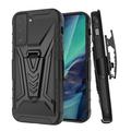 TJS for Samsung Galaxy S21 FE 5G 2022 Phone Case 3 in 1 Combo Belt Clip Holster Impact Resist Rugged Kickstand Phone Cover (Black)