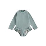 TheFound Toddler Baby Girls Long Sleeve One Piece Swimsuit Zipper Rashguard Swimwear Ruffle Beach Wear Bathing Suit