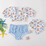 Baby Girls Swimsuit Set Toddler Bathing Suit Kids Cute Cartoon Bear Tankini with Swimming Cap Children Bikini Set Beach Wear 1-10T