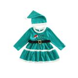 Gwiyeopda Kids Toddler Girl Christmas Dress Santa Claus Princess Red Dress Crew Neck Letter Print Long Sleeves Dress