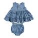 Zpanxa Infant Girls Tops Skirt Outfit Sets Toddler Girls Dress Cotton Linen Vest Skirt Leaf Petticoat Princess Skirt Bag Fart Pants Two-piece Little Girls Top Infant Skirt Set Blue (9-12 Months)