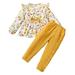 KIMI BEAR Infant Girls Outfits 12 Months Infant Girls Autumn Outfits 24 Months Infant Girls Sweet Floral Print Long Sleeve T-Shirt + Ruffled Pants 2PCs Set Yellow