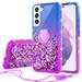 Liquid Quicksand Glitter Cute Phone Case for Samsung Galaxy S22 Plus Case Ring Kickstand for Girls Women Clear Bling Diamond Phone Case Cover - Purple/Blue