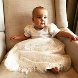 Baby Girls Baptism Dress Christening Gown with Bonnet 3M