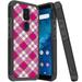 ANJ+ Slim Dual Layer Hybrid Shockproof Case + Tempered Glass Cover for Cricket Icon 3 Splendor AT&T Motivate 2 - Hot Pink Plaid