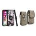 Bemz Ring Series Case for iPhone 14 Pro Max (TPU Silicone Cover with Magnetic Stand) and Vertical Rugged Denim Nylon Belt Holster Pouch (Black White Marble/Brown)