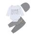 Nokpsedcb 3PCS Newborn Infant Baby Boys Long Sleeve Letter Romper Casual Pants Caps Fall Winter Outfits White 3-6 Months