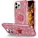 Compatible with iPhone 12 Pro Max Women Girls Bling Glitter Diamond Plating Edge Case Luxury Cute Sparkle Rhinestone with Ring Holder Kickstand Soft Slim Protective Cover Case Rose Gold