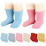 Spencer Baby Toddler Socks with Grippers Non Slip Ankle Crew Socks Kids Boys Girls Warm Thick Fuzzy Socks for Infants 0-36 Months Khaki