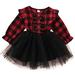 Babibeauty Toddler Kids Baby Girl Plaid Dress Long Sleeve Tulle Dresses Infant Fall Outfits(3T)