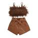 LisenraIn 1-6Y Toddler Kids Girls Clothes Sets 2pcs Fluffy Fur Sleeveless Camisole Vest+PU Leather High Waist Shorts