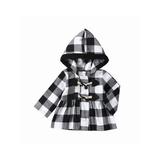 Huakaishijie Toddler Baby Girls Hooded Coat Plaid Print Long Sleeves Horn Button Closure Autumn Winter A-Line Jacket