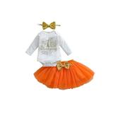 Fanvereka Baby Girls Clothes Set Letter Print Long Sleeve O-Neck Romper+Short Tulle Skirt+Bow-Knot Headband