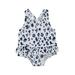 Canrulo Infant Baby Girls Swimsuit Leopard/Stripe Print U-shaped Neck Cross Strap Ruffle Swimwear White 12-18 Months