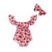 Newborn Baby Girls Summer Jumpsuit Floral Printed Short Sleeve Off Shoulder Short Romper+Bow Headband