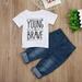 2Pcs/Set Kids Toddler Baby Boy Short Sleeve T-shirt Tops + Jeans Denim Pants Trousers Clothes Summer Outfits