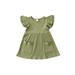 Canrulo Kids Baby Girls Organic Cotton Ruffled Sleeve Tunic Dress Swing Casual Sundress Party Princess Dresses Dark Green 3-4 Years