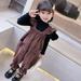 Bullpiano Autumn and winter girls woollen Blouse clothes and trousers Girl Kinit Tee Top +corduroy Kids Overalls Pants 2-piece set