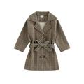 JYYYBF Toddler Baby Girl Trench Coat Long Sleeve Plaid Print Double-Breasted Belted Jacket Lapel Windbreaker Outerwear Grey 5-6 Years