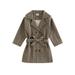 JYYYBF Toddler Baby Girl Trench Coat Long Sleeve Plaid Print Double-Breasted Belted Jacket Lapel Windbreaker Outerwear Grey 5-6 Years