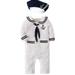 Baby Boy Marine Sailor Costume Romper Onesie With Hat 2 Pcs Set (White Long Sleeves 18-24 Months)