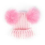 Multitrust Unisex Double Fur Pom Hat Baby Solid Color Winter Crochet Knit Cap