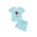 Canrulo Infant Baby Girls 2pcs Outfits Sequin Ice Cream Short Sleeve Tops and Plaid Short Skirt Set Blue 4-5 Years
