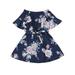 Nokpsedcb Family Matching Dress Floral Print Off Shoulder Flare Round Neck Midi Dress Navy Blue Kids S(1-2 Years)