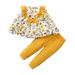 KIMI BEAR Pants Outfits For Toddler Baby Girls 2T Girls Fall Winter Clothing Set Round Neck Floral Print Long Sleeve Top Elastic Pants 2PCs Set 2-3 Years Yellow