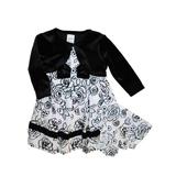 Infant Baby Girls White & Black Flower Velvety Christmas Holiday Party Dress 24M
