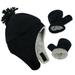 American Trends Baby Toddler Winter Hat and Glove Set Sherpa Lined Warm Fleece Earflap Beanie Hat Toddler Kids Winter Hat for Boys Girls Solid Black 2-4T