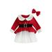 Canrulo Toddler Baby Girls Christmas Dress Long Sleeve Plush Velvet Tutu Dresses Kids Fall Winter Clothes Outfits Red 12-18 Months