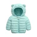 Discount! ZCFZJW Winter Down Coat with Cute Ears Hoodie for Kids Baby Boys Girls Solid Color Lightweight Zip Up Puffer Jacket Infant Padded Outwear(Green 12-18 Months)